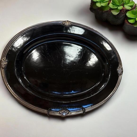 Certified International Embassy Black Platter Karidesign 1 Oval  & 2 Round - Picture 1 of 9